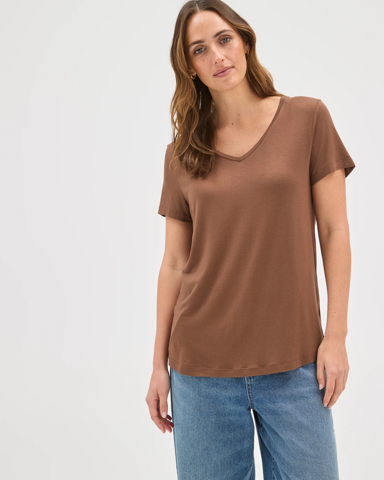 Short Sleeve V-Neck T-Shirt - Warm Brown 3 of 5