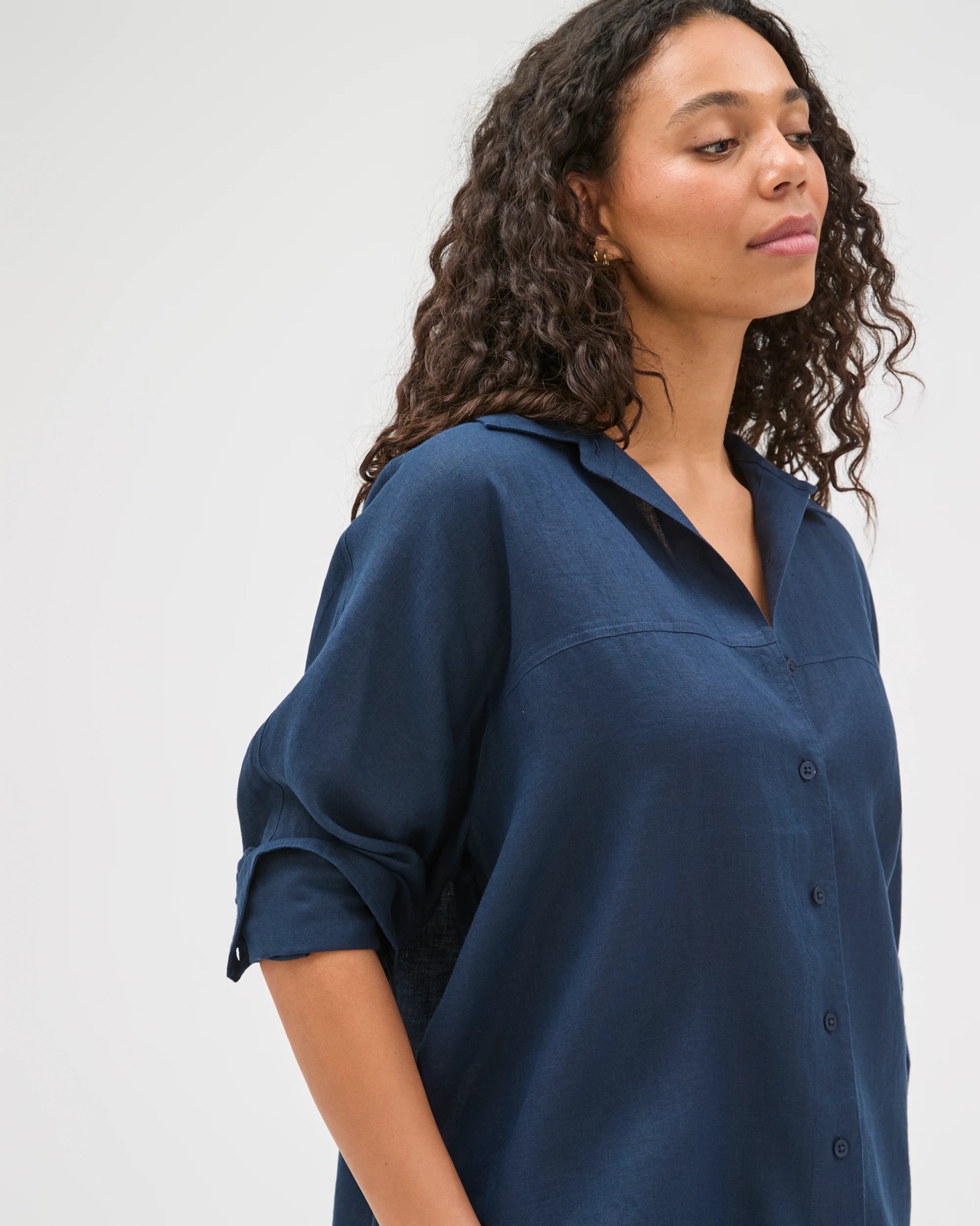 European Linen Long Sleeve Shirt - Navy Blue 2 of 6