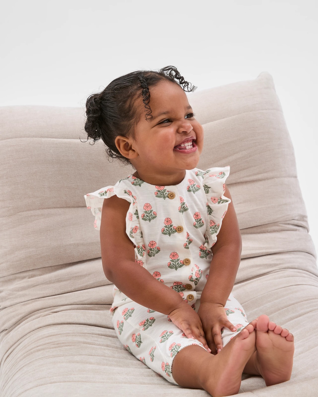 Baby Girls Organic Cotton Jersey Print Jumpsuit - Floral Stamp 2 of 5