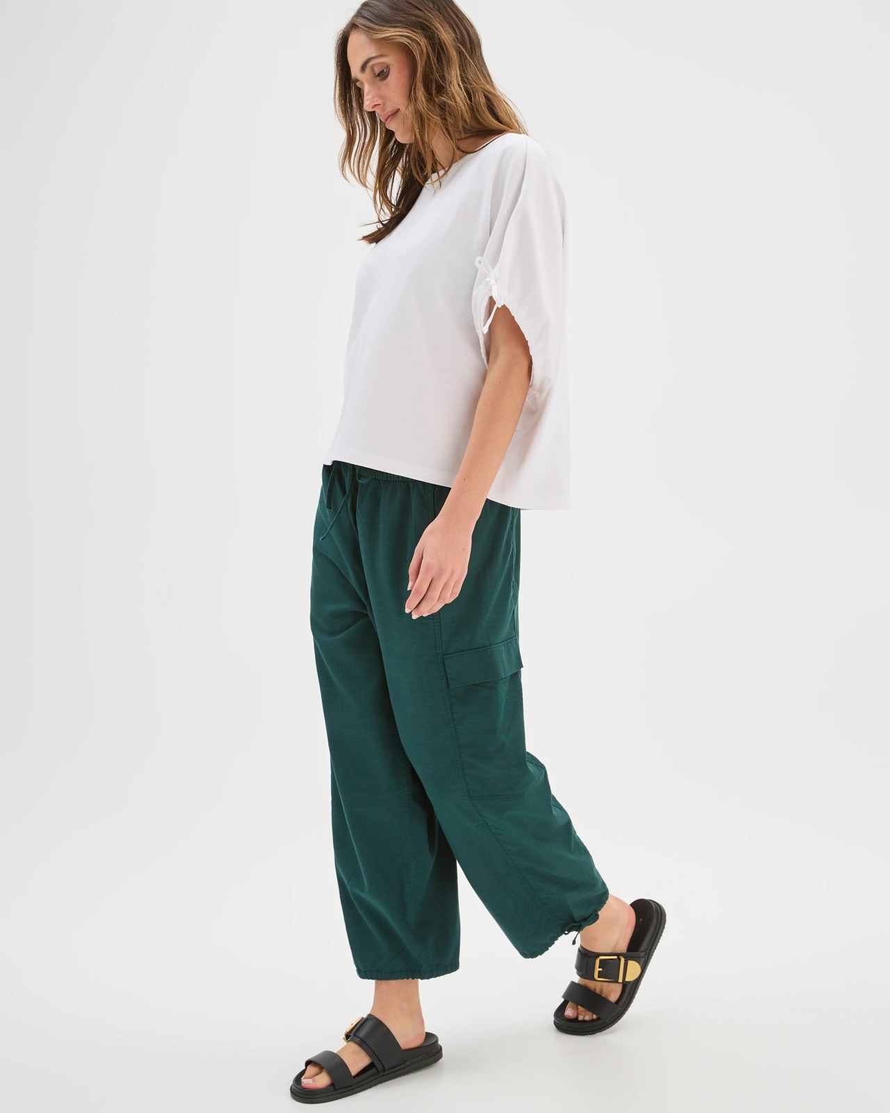 Slub Cargo Pull On Pants - Deep Green 2 of 5