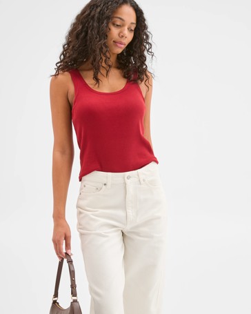Australian Cotton Blend Scoop Neck Tank Top with Shelf Bra