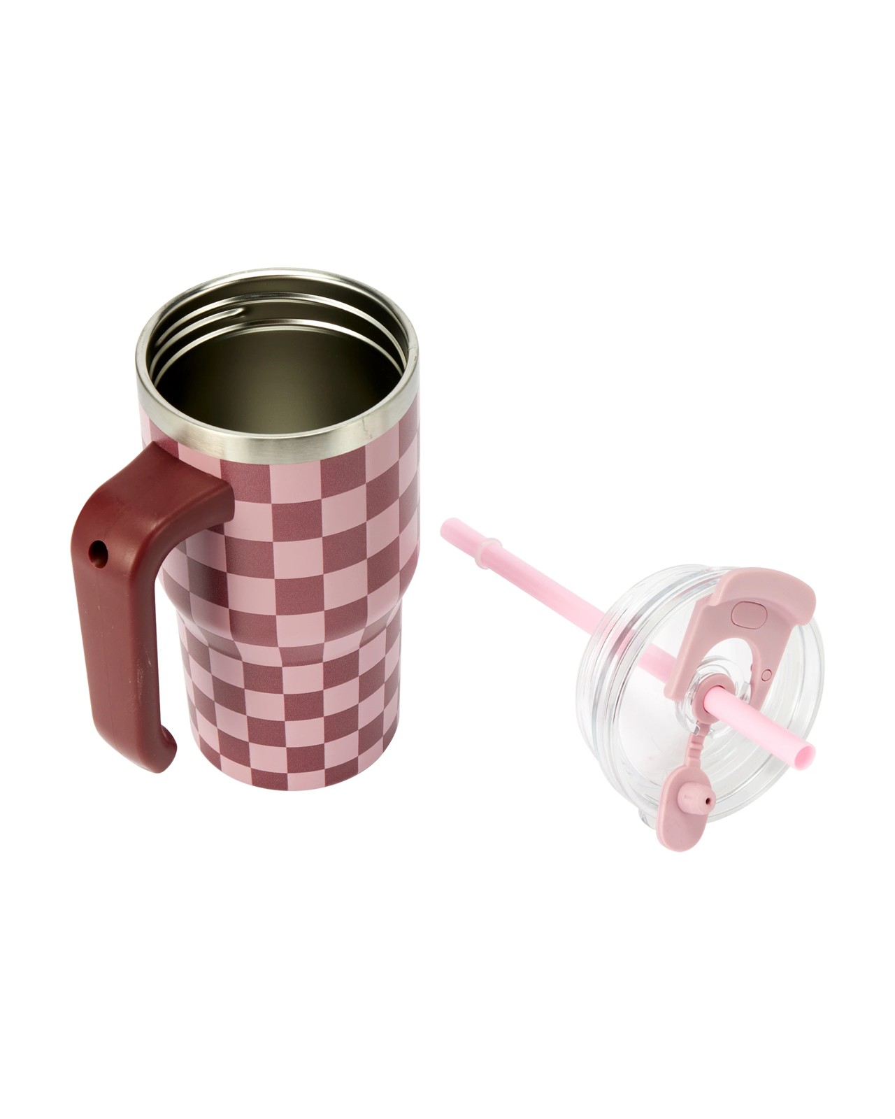 Anko 600ml Burgundy Check Tumbler with Handle 4 of 5