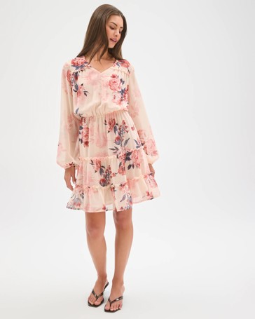 Petites Tiered V-Neck Mini Dress