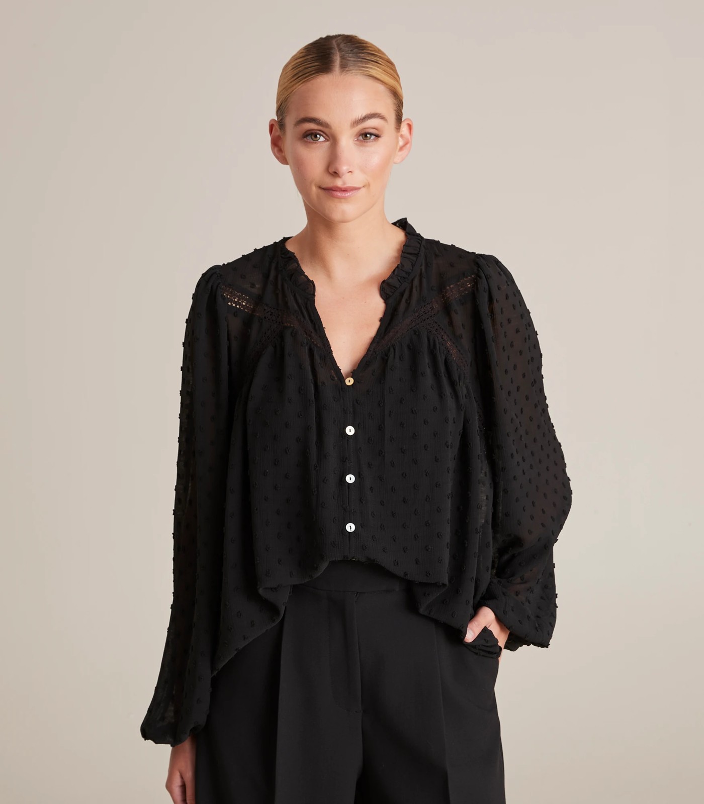 Blouse Designs  See Through Ruffles Sleeves Bodysuit Blouse – TGC