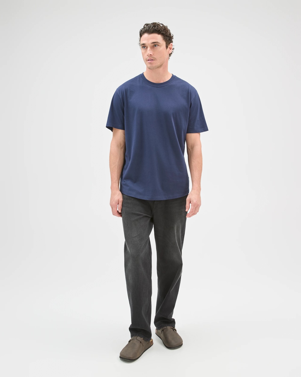 Australian Cotton Curved Hem T-Shirt - Navy 4 of 6