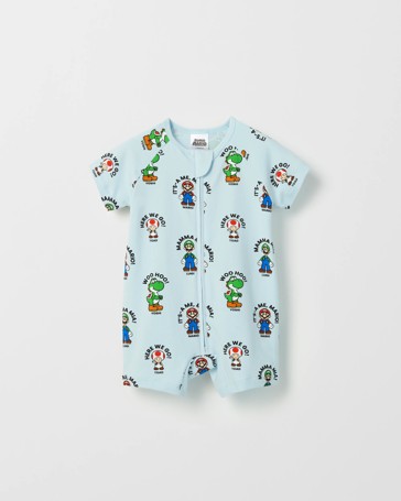 Super Mario Organic Cotton Baby Fashion Zip Romper