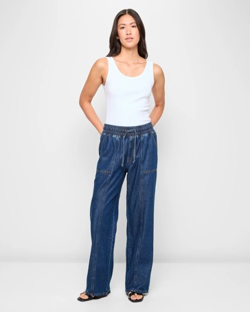 Panelled Wide Leg Denim Jogger Pants