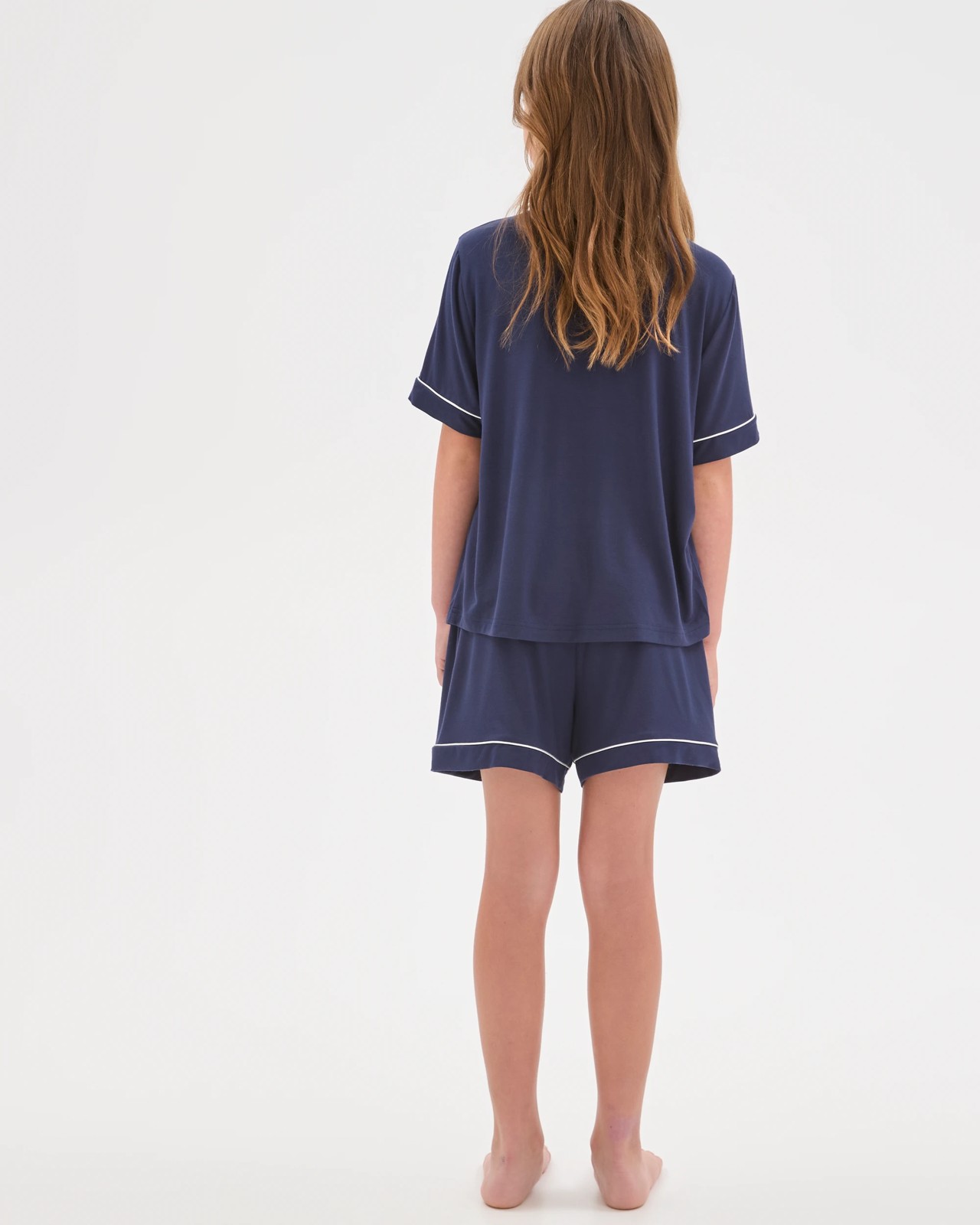 Bamboo Older Girls Button Through Pyjama Set - Navy 4 of 6