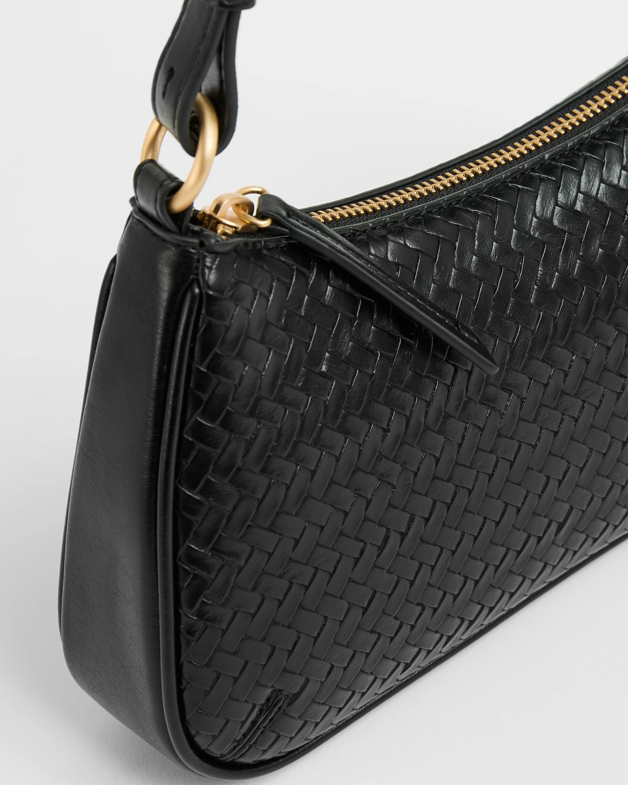 Mini Seamed Embossed Weave Shoulder Bag - Black 2 of 2