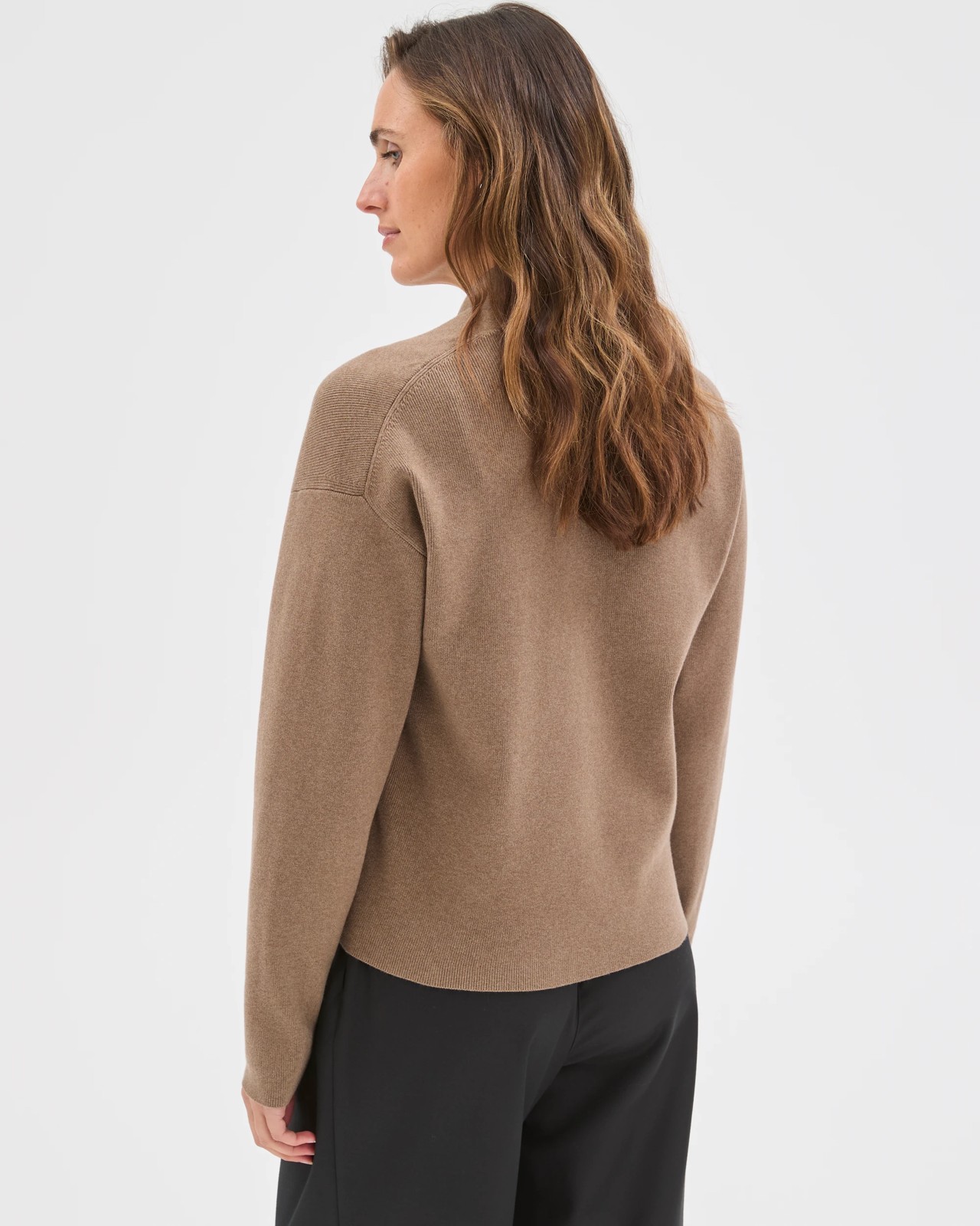 Preview Australian Cotton Blend Long Sleeve Deep V-Neck Jumper - Smoked Taupe Marle 6 of 6