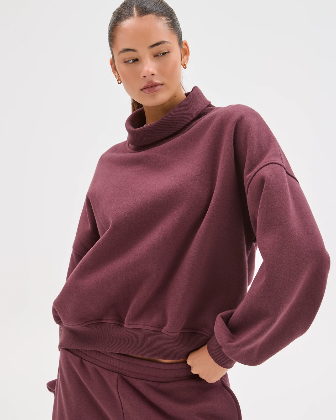 Lily Loves Australian Cotton Blend High Neck Fleece Jumper - Burgundy Rouge 4 of 6