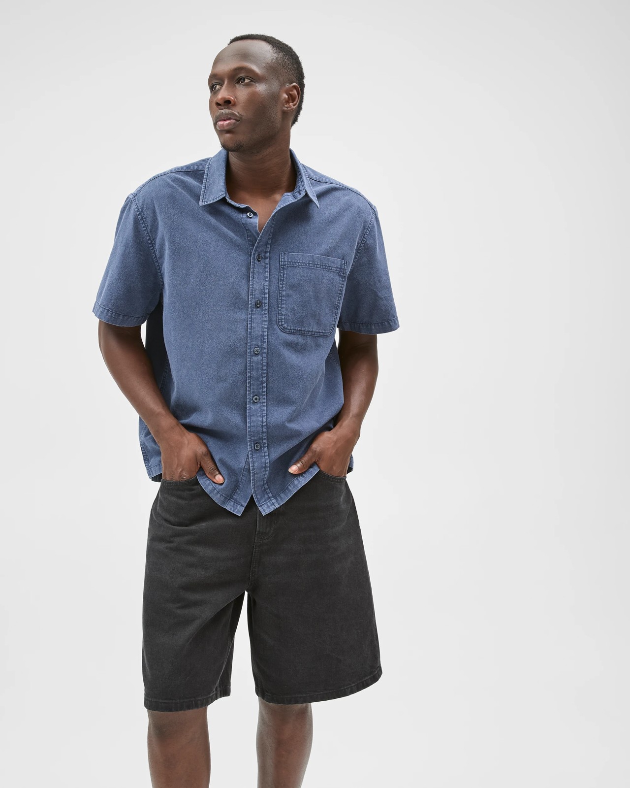 Commons Australian Cotton Plain Textured Boxy Fit Short Sleeve Shirt - Ombre Blue 3 of 5
