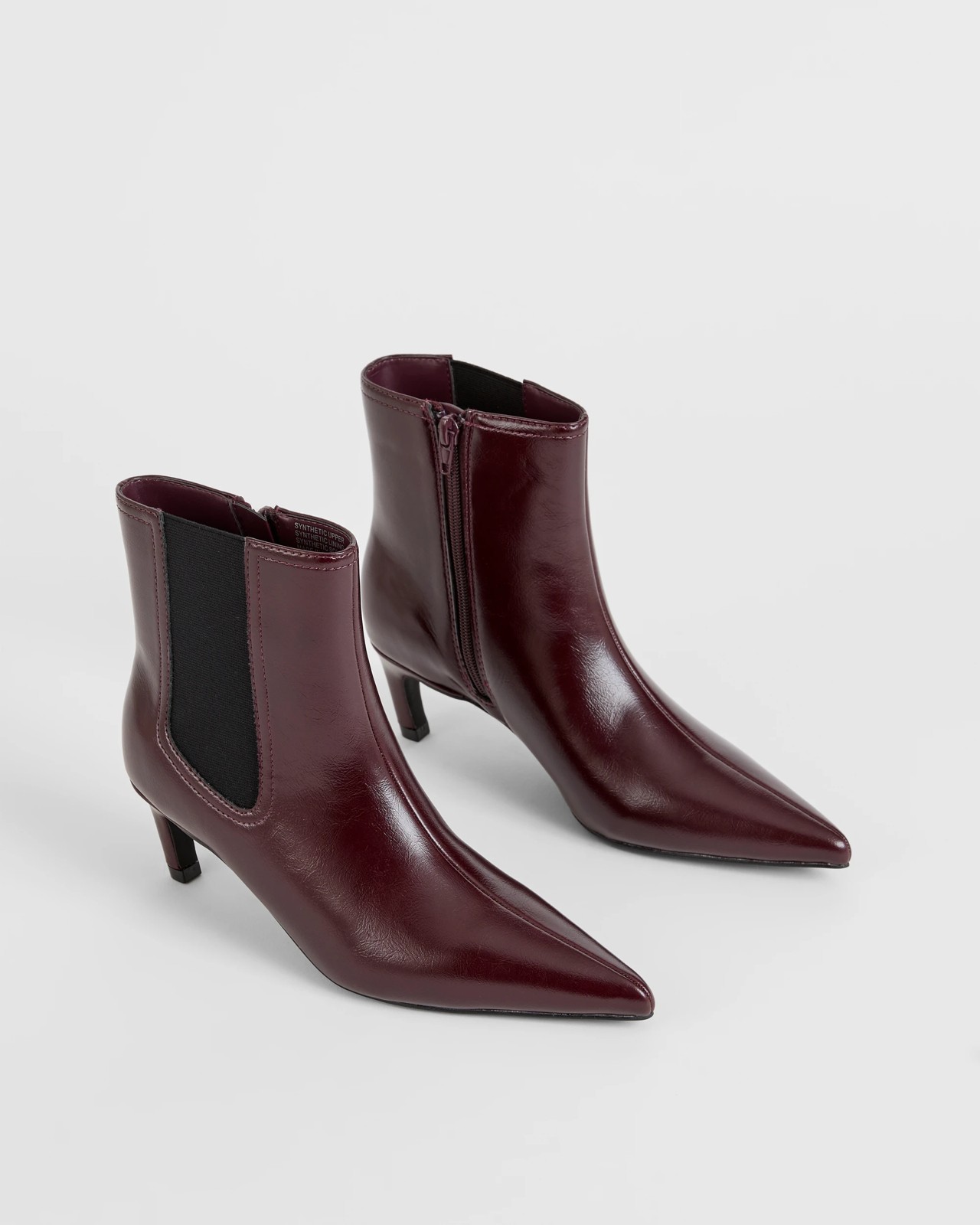 Gusset Kitten Heel Boots - Burgundy Patent 2 of 3