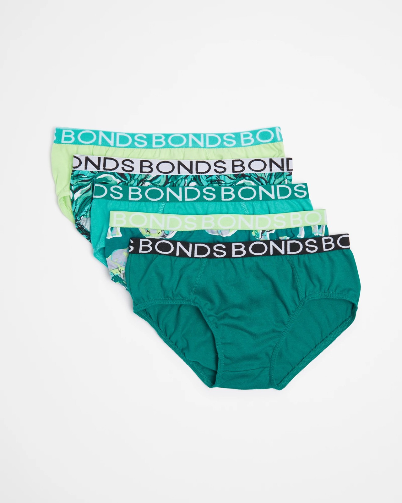 Bonds Boys Briefs 5 Pack - Green Multi Palm