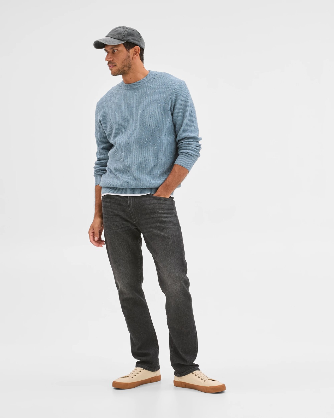 Australian Cotton Lightweight Tuck Knit Sweater - Blue 2 of 6