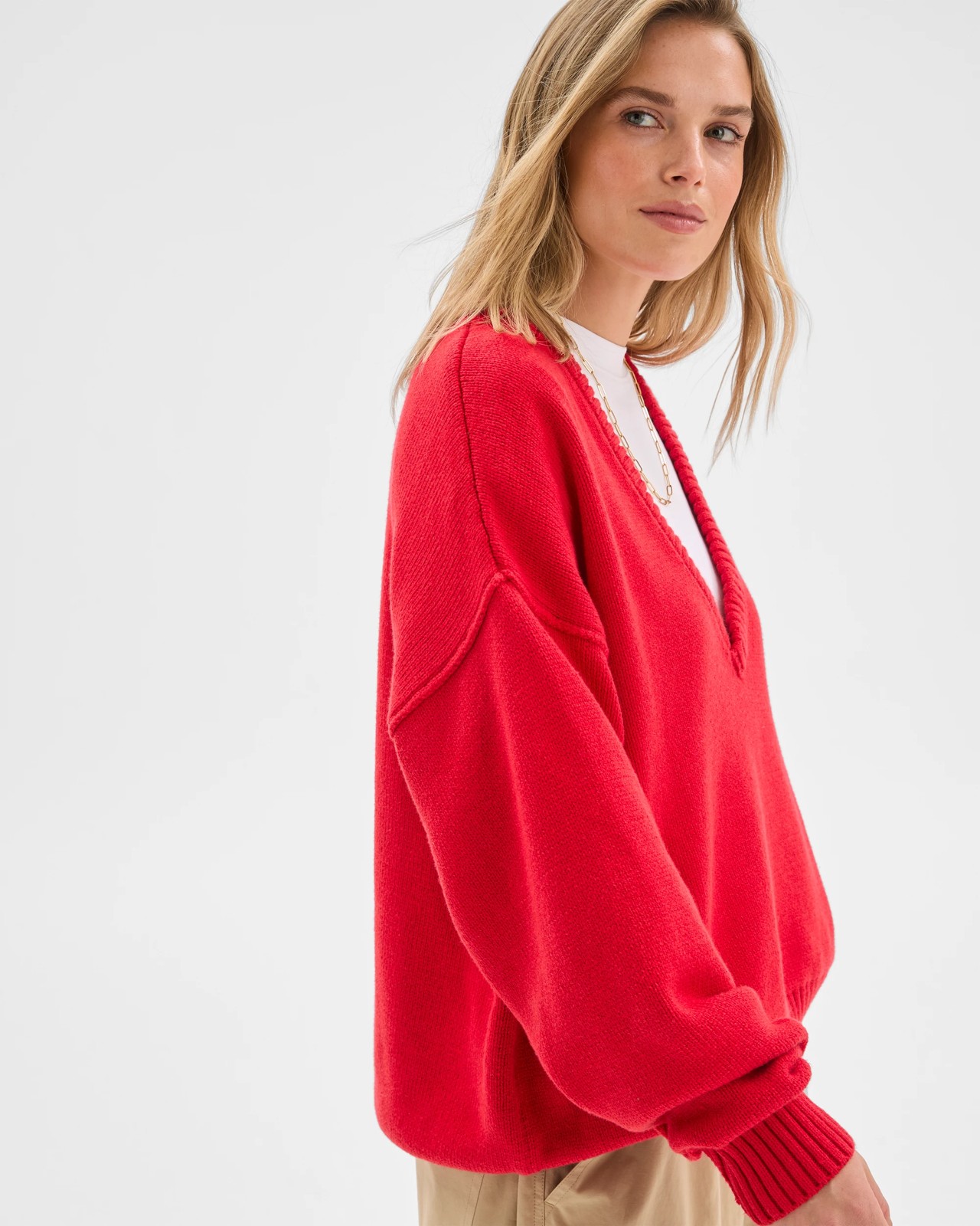Lily Loves Australian Cotton Blend Deep V-Neck Jumper - Flame 4 of 5