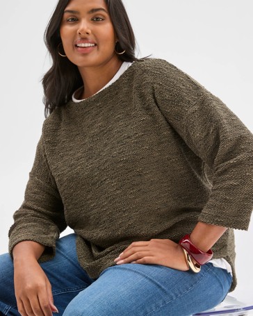 Plus Size Australian Cotton Blend Curved Hem Textured Top