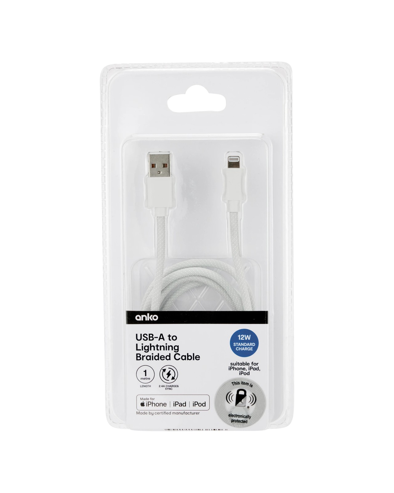 Anko USB-A to Lightning Braided Cable - 1m - White 4 of 4
