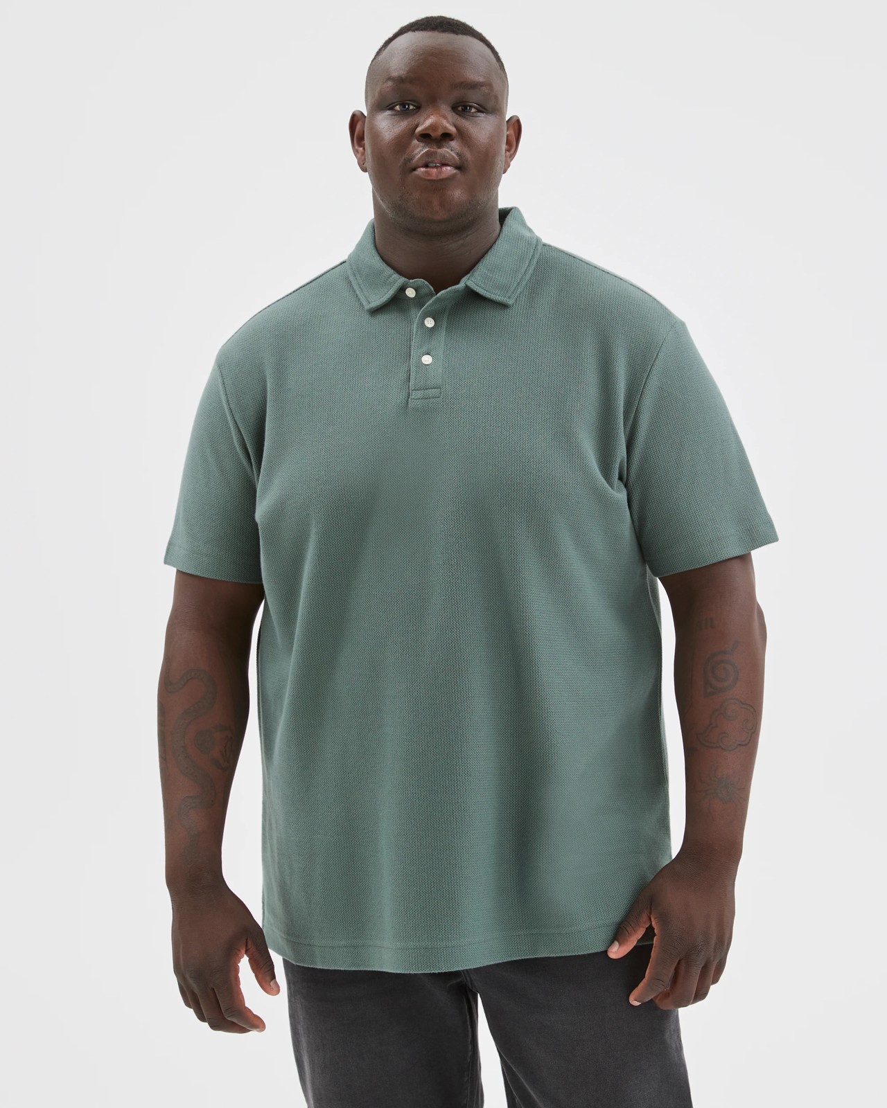 Plus Size Australian Cotton Textured Polo Top - Balsam Green 2 of 6