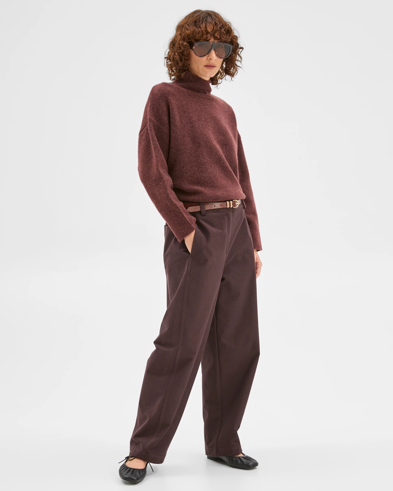 Relaxed Forward Seam Barrel Leg Pants - Chocolate Plum 2 of 6