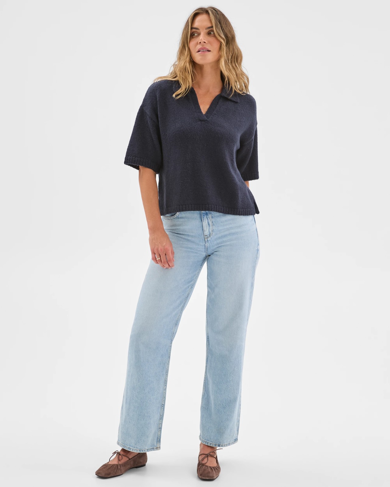 Twist Slub Polo Knit T-Shirt - Dove Marle 2 of 6