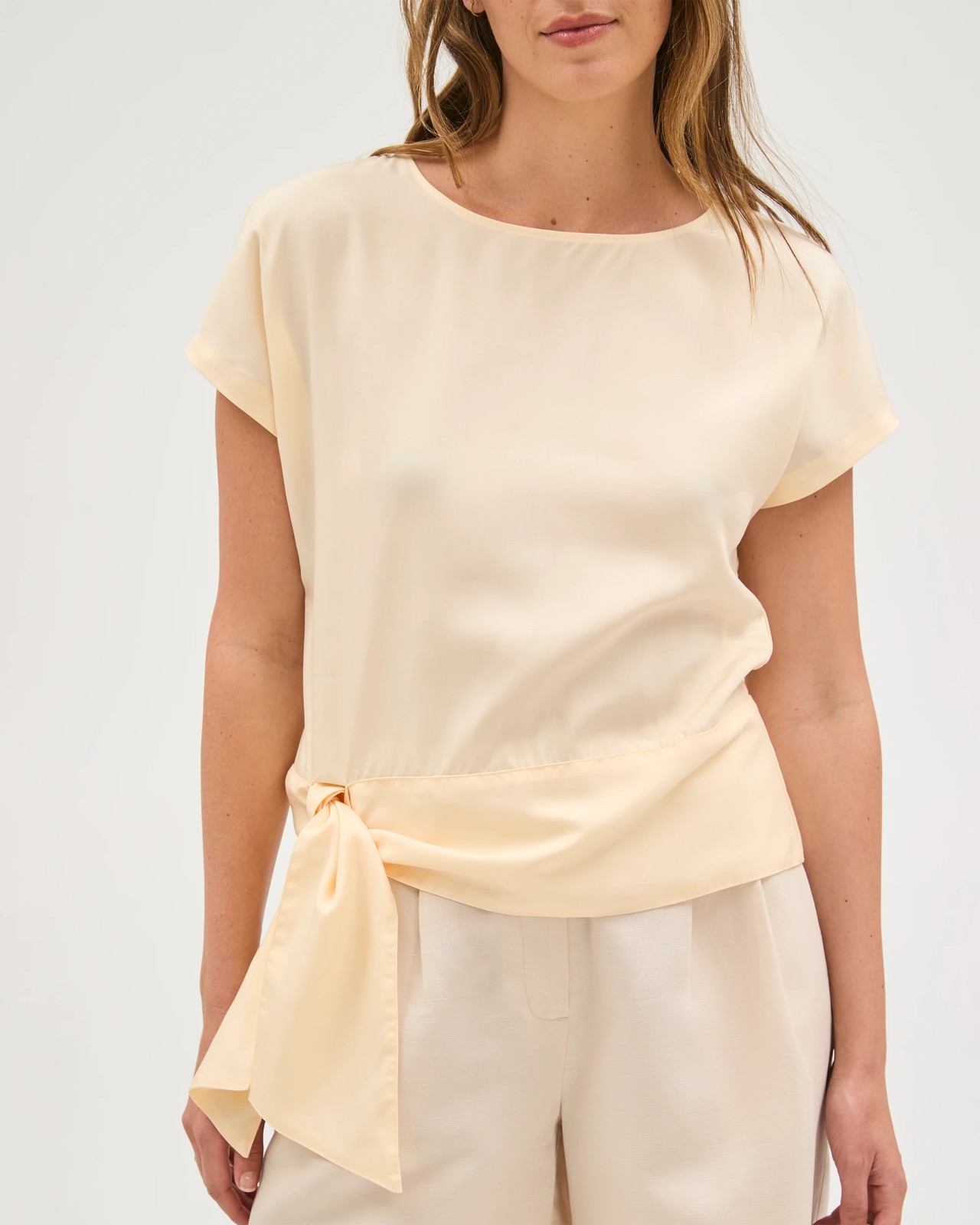Preview Lyocell Tie Detail Top - Butter 2 of 5