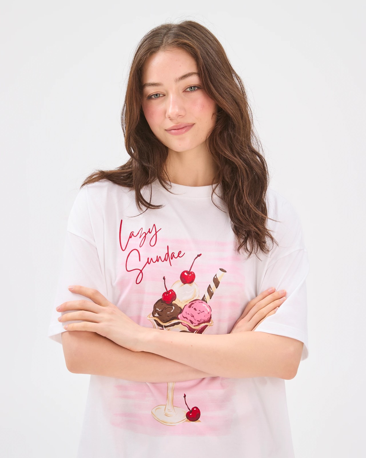 Lily Loves Australian Cotton Boyfriend Jersey Sleep T-Shirt - White Ice Cream 3 of 6