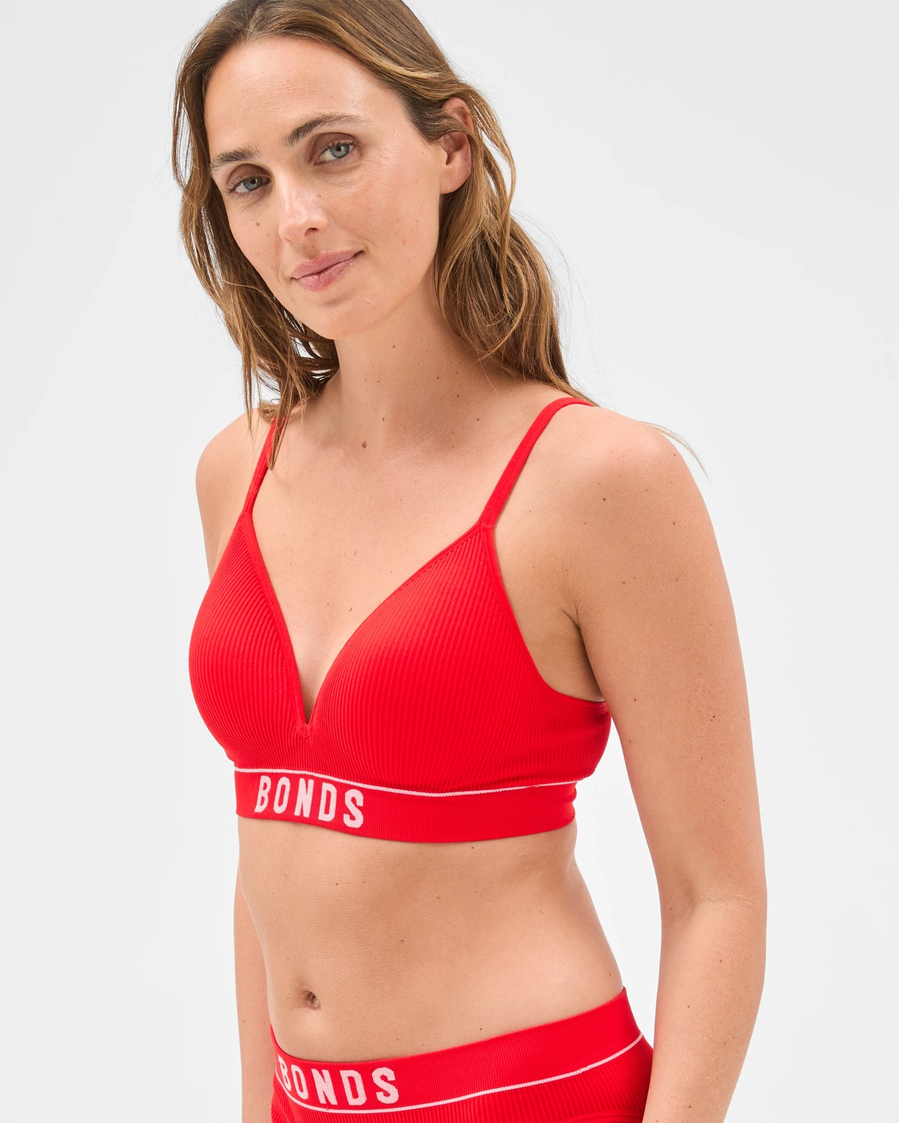 Bonds Retro Rib Wirefree T-Shirt Crop Bra - Vermilion 4 of 5