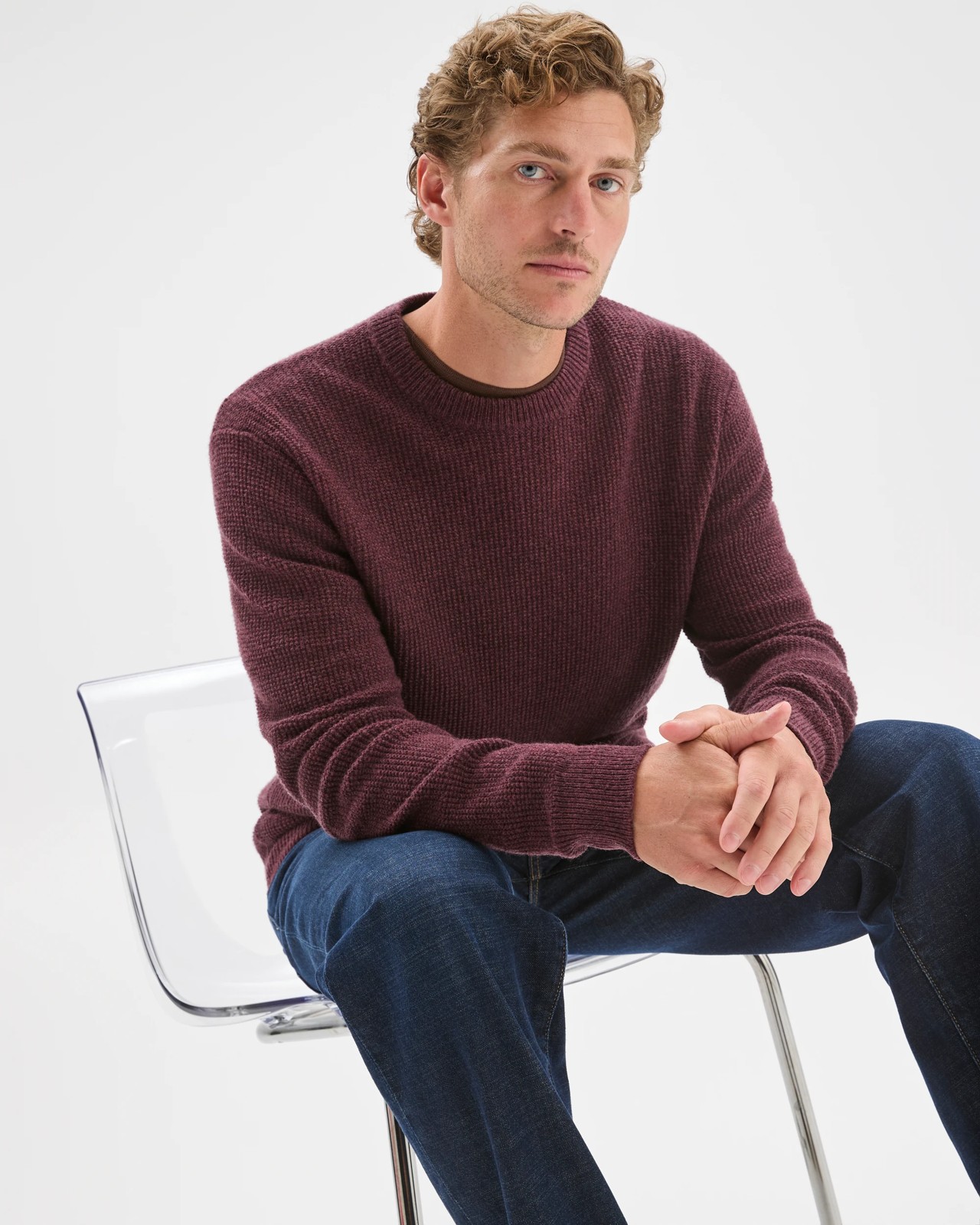 Lambswool Long Sleeve Crew Neck Knit Jumper - Burgundy 4 of 5