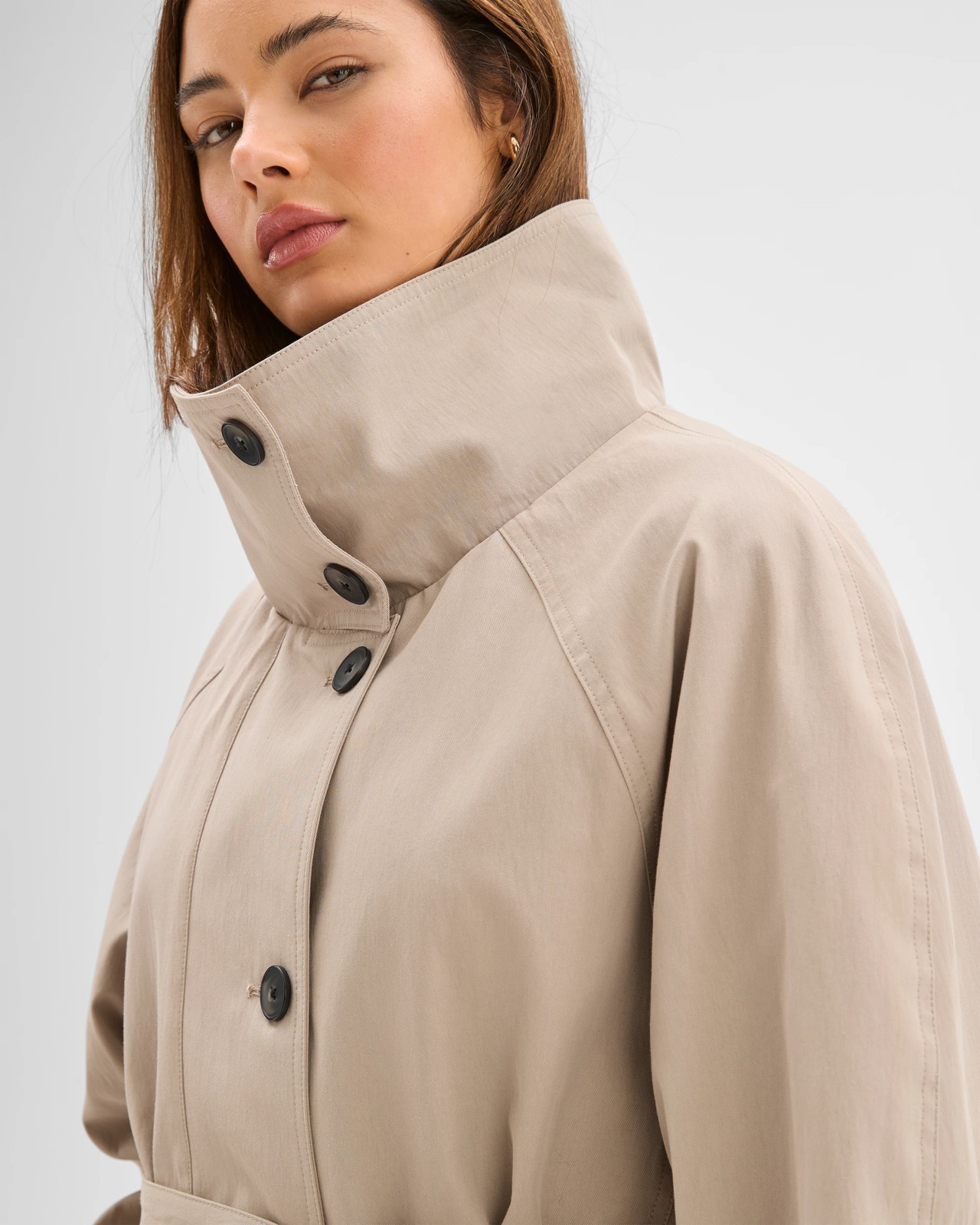 Lily Loves Australian Cotton Blend Funnel Neck Short Trench Coat 5 of 5