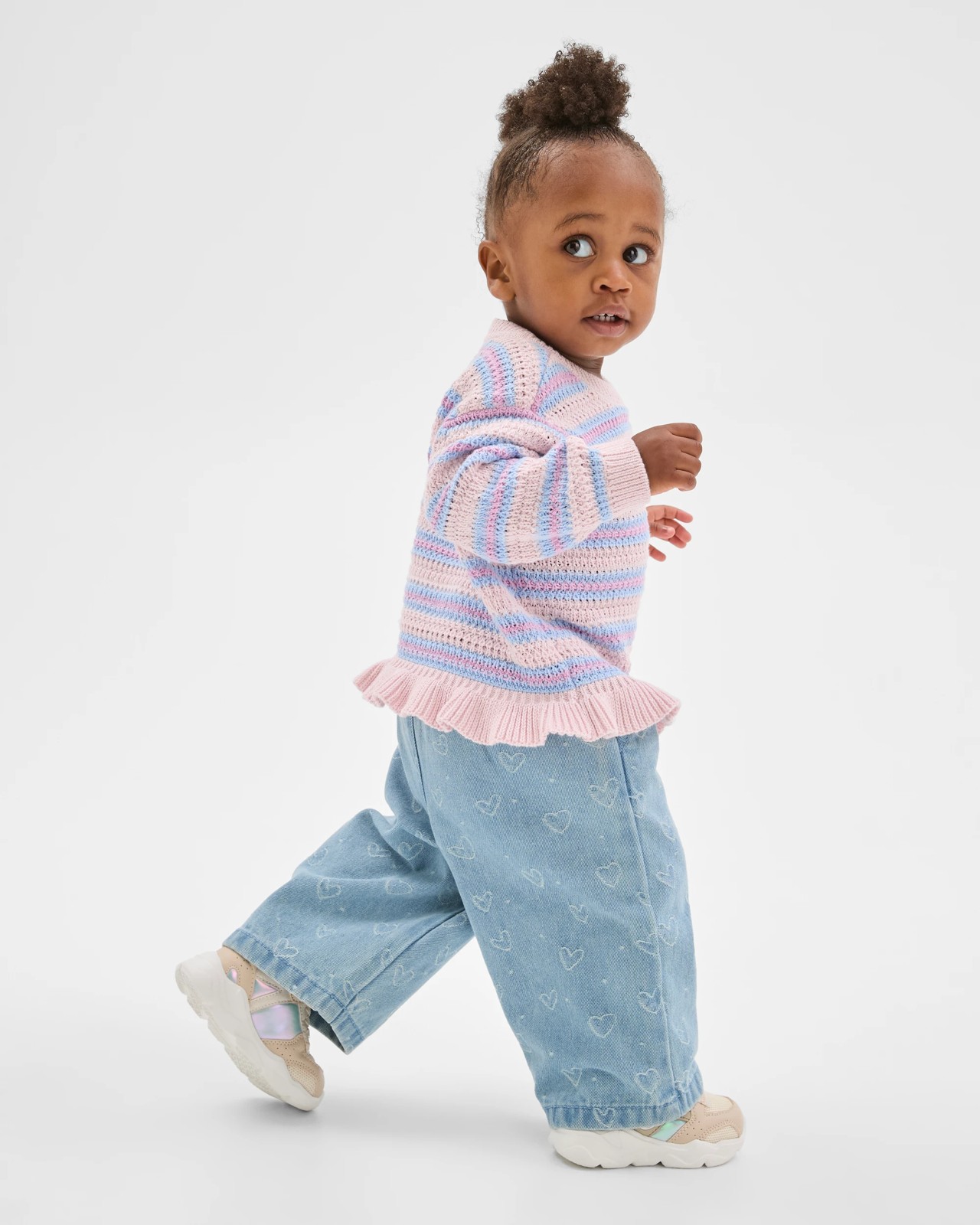 Baby Organic Cotton Lightweight Knit Jumper - Stripe Pink 3 of 5