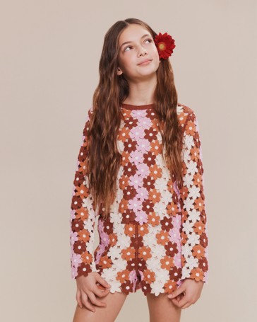 Long Sleeve Crochet Knit Top