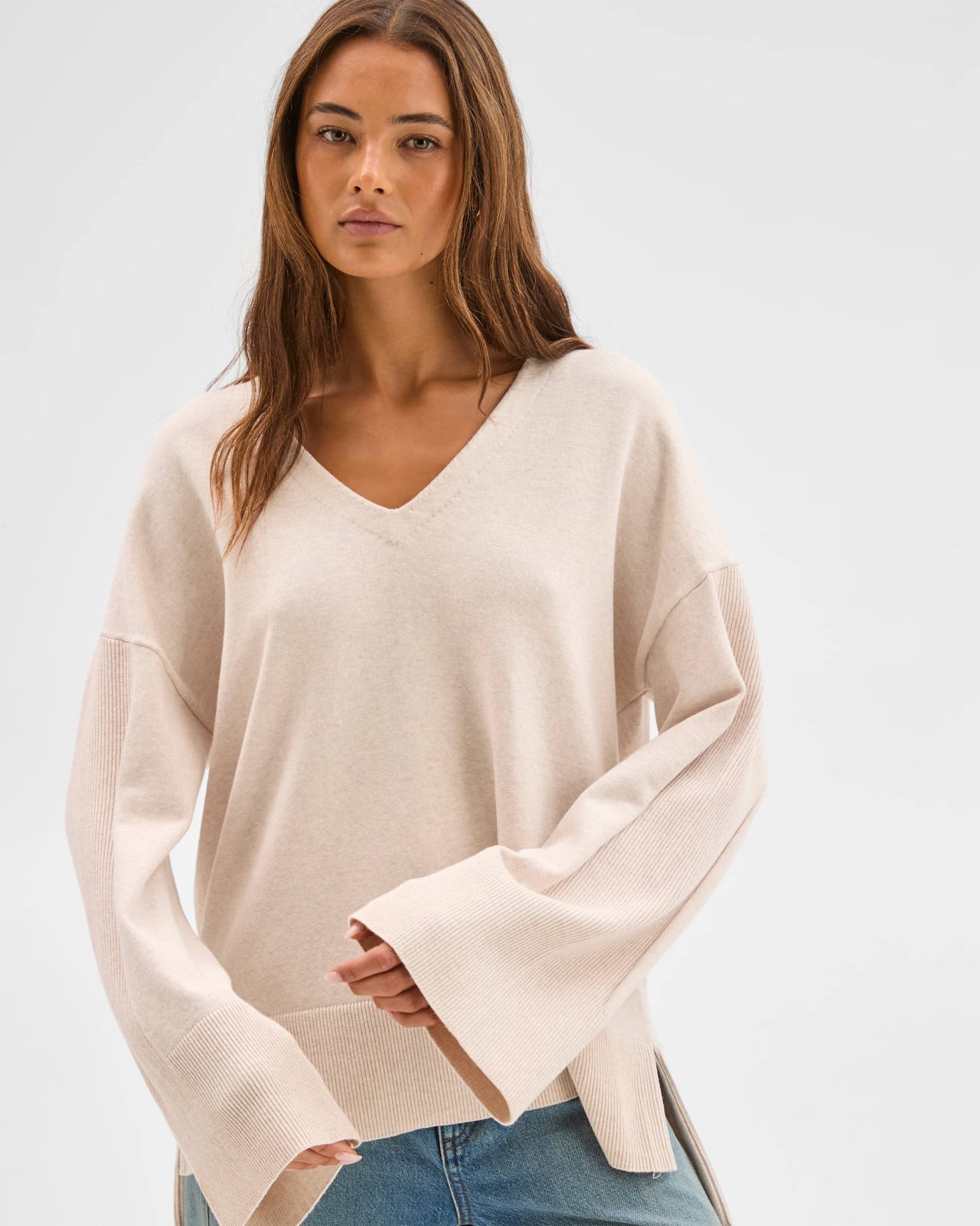 Lily Loves Australian Cotton Blend Longline Knit Top  - Oatmarle 3 of 6