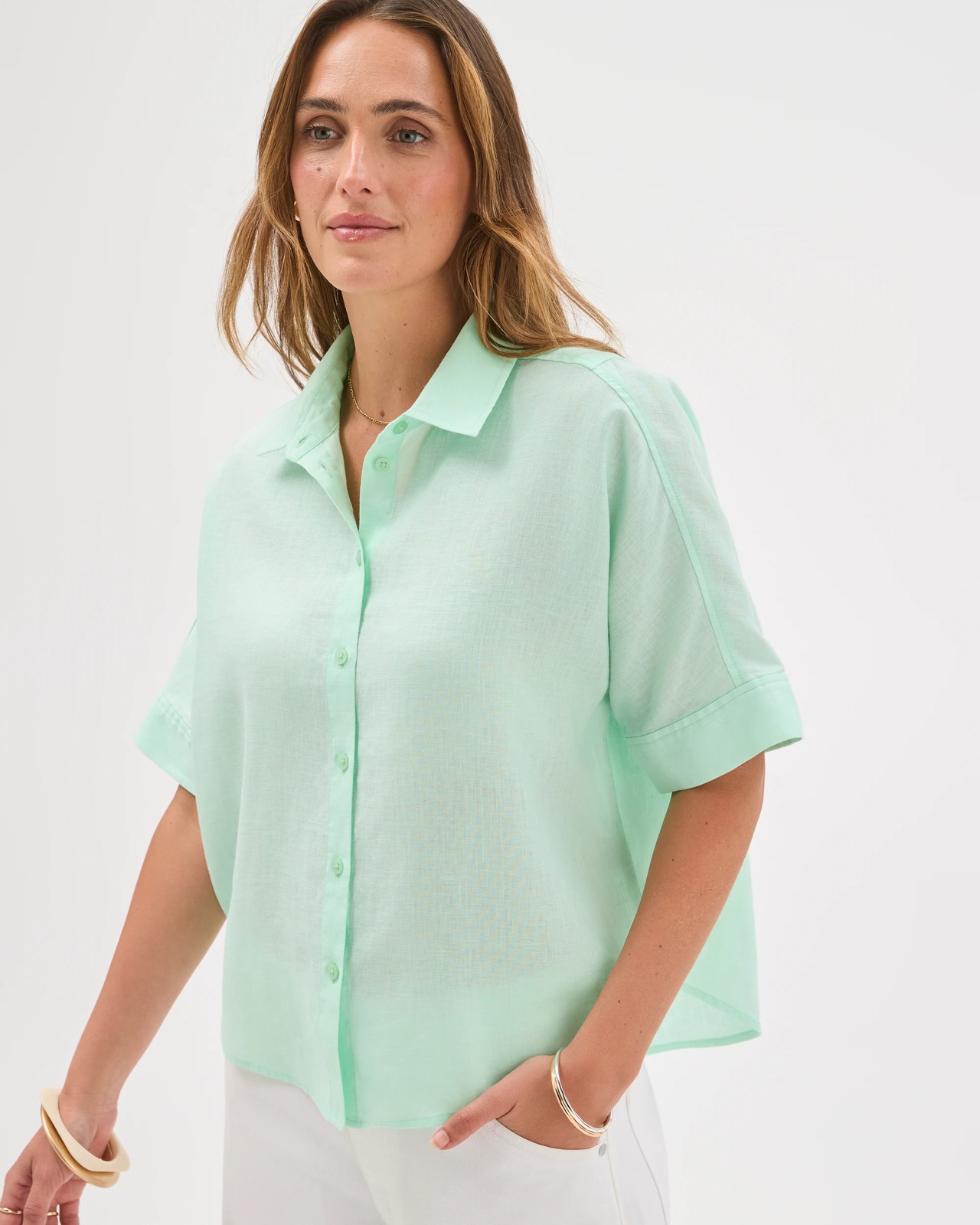 European Linen Short Sleeve Shirt - Ice Bay 5 of 6