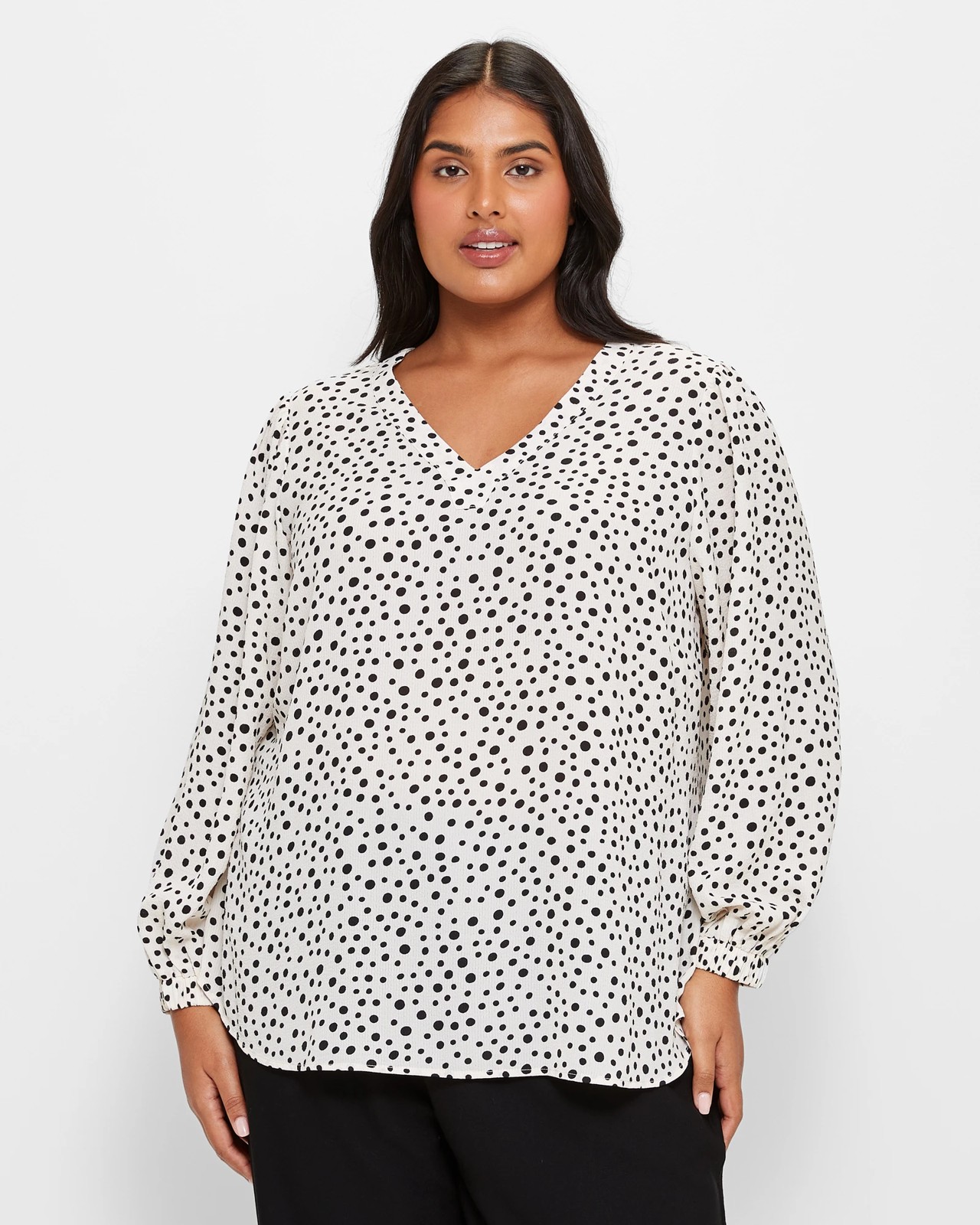 Plus Size V-Neck Blouse - Spot Print