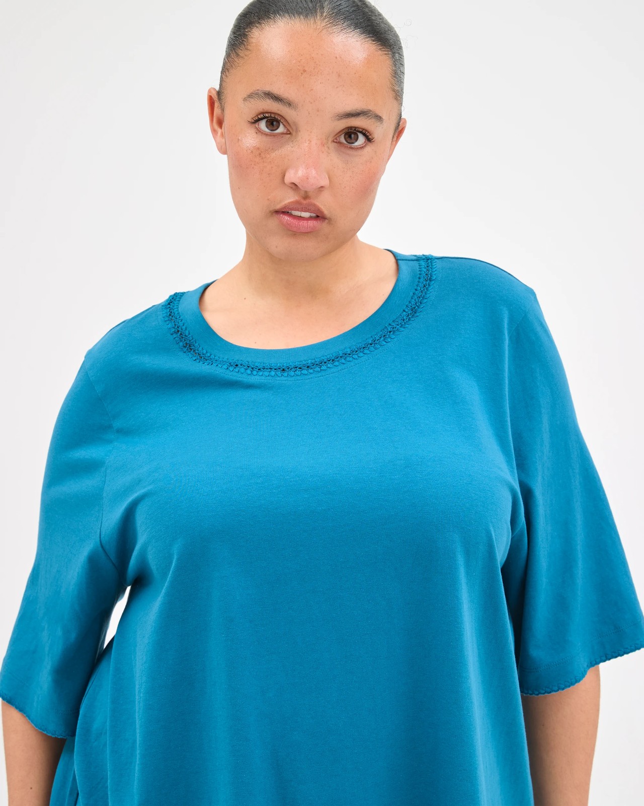 Plus Size Australian Cotton Stitch Detail T-Shirt - Ocean Storm 4 of 5