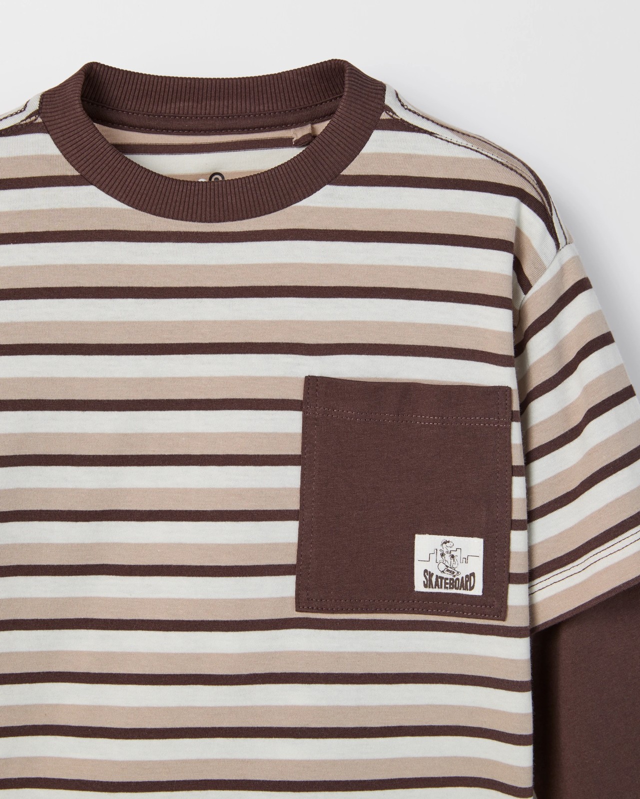 Australian Cotton Long Sleeve 2Fer T-Shirt - Brown 2 of 2