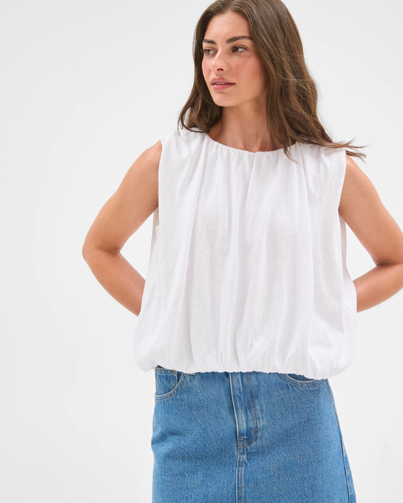 Petites Australian Cotton Blend Sleeveless Bubble Hem Top 5 of 6