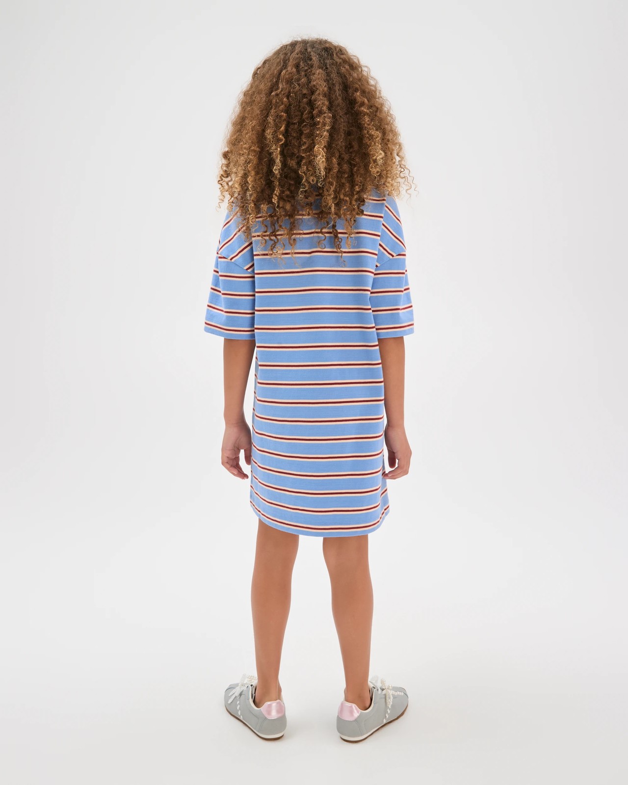 Australian Cotton Short Sleeve Oversized Polo Stripe Dress - Blue 5 of 5