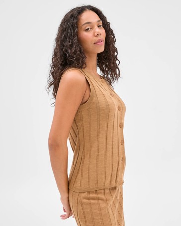 Australian Cotton/Linen Blend Ribbed Button Through Vest