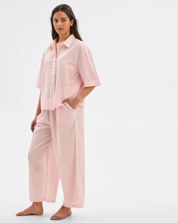 Womens Australian Cotton Ricrac Long Pyjama Set