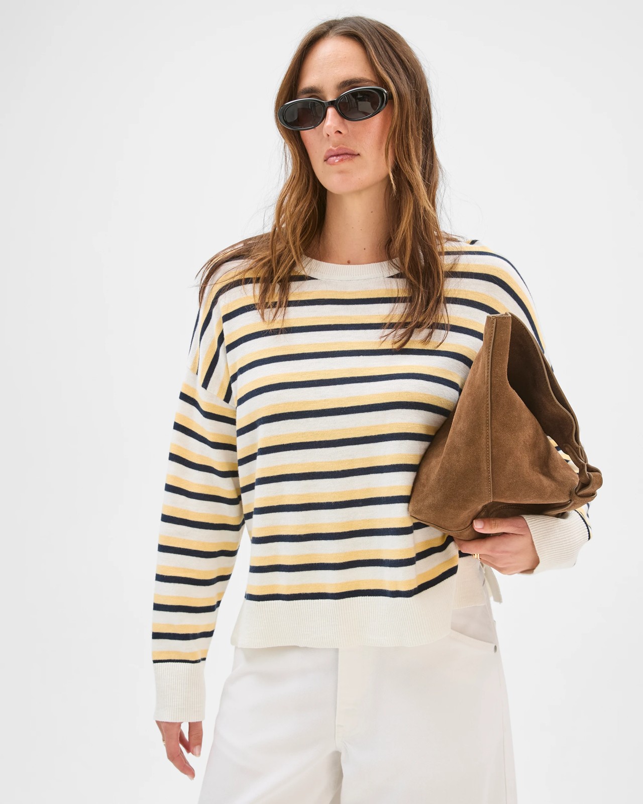 Australian Cotton Blend Long Sleeve Knit Jumper - Ink/Cloud/Lemon 2 of 5