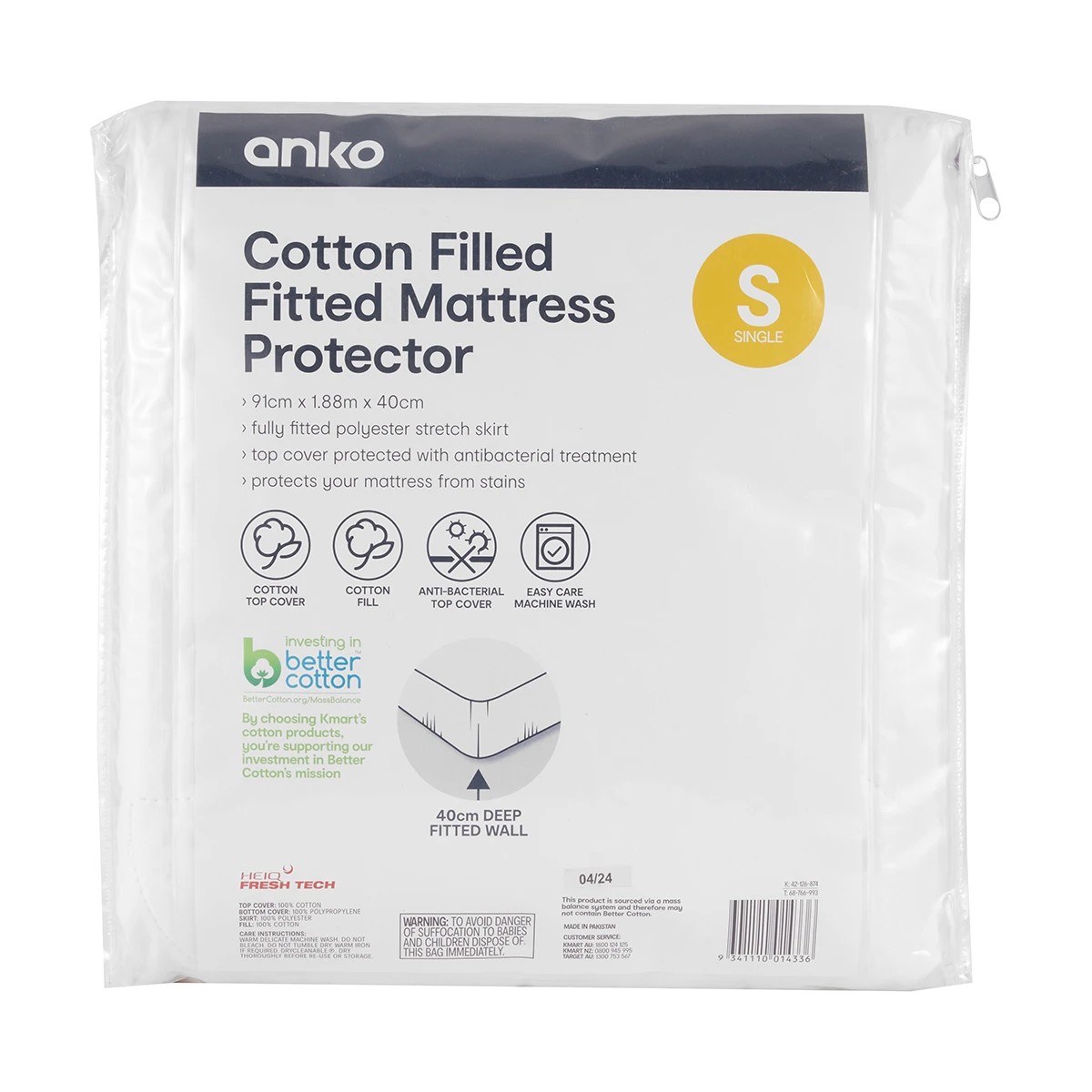 Cotton Filled Fitted Mattress Protector, Single Bed - Anko | Target ...