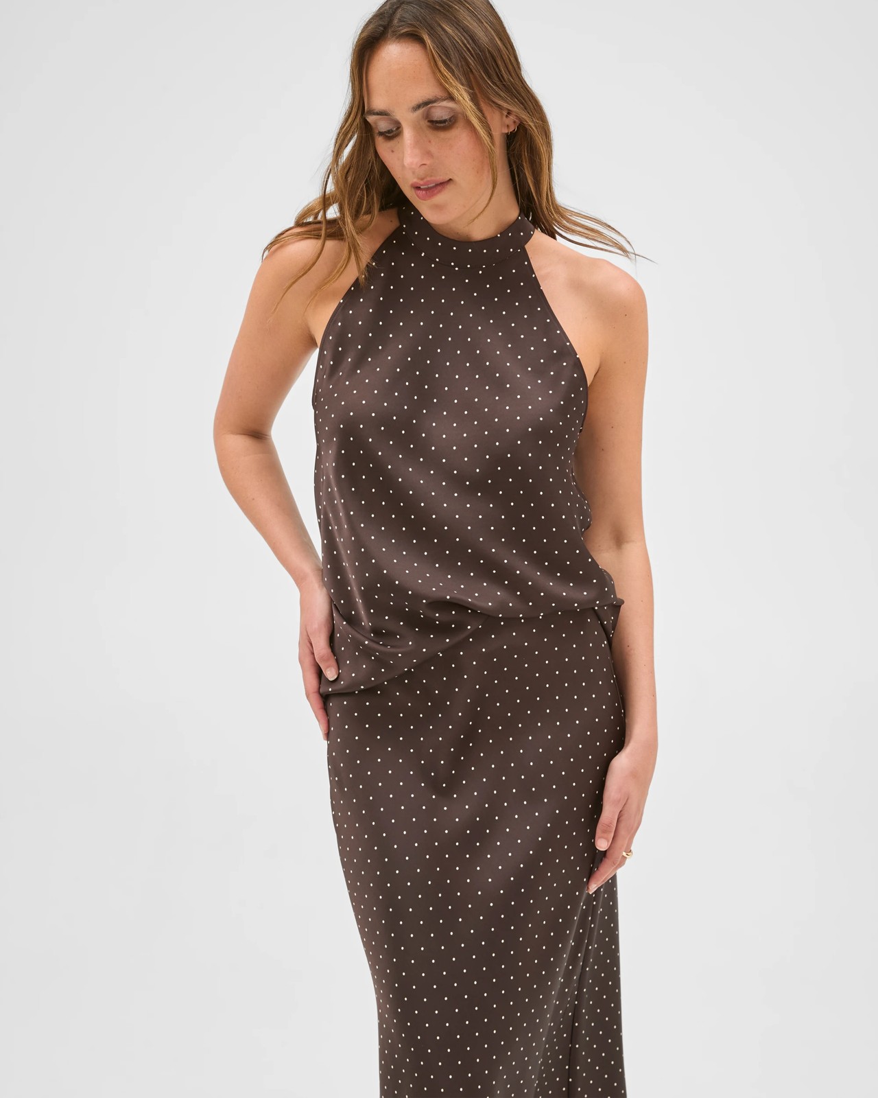 Preview Satin Bias Cut Midi Skirt  - Coffee Bean Spot 4 of 6