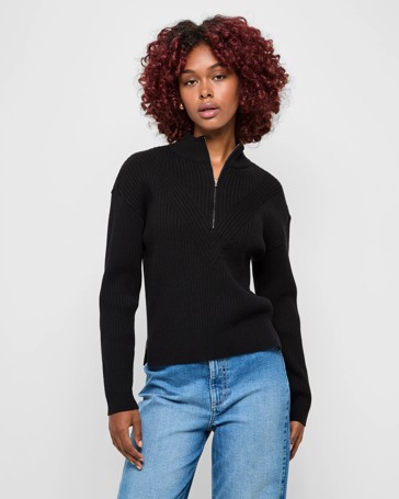 Petites Long Sleeve Quarter Zip Pullover Jumper