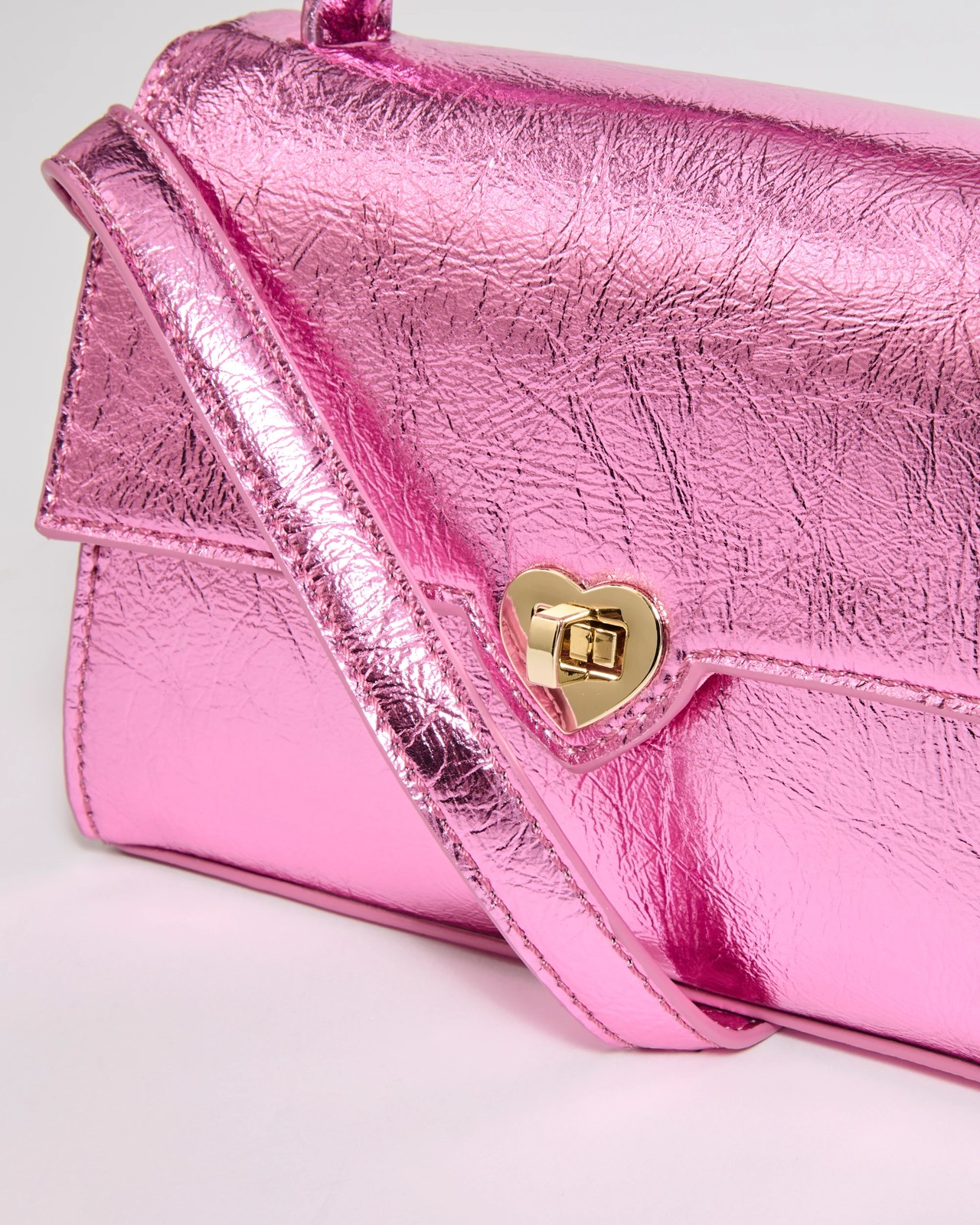 Metallic Heart Buckle Crossbody Bag - Pink 2 of 2
