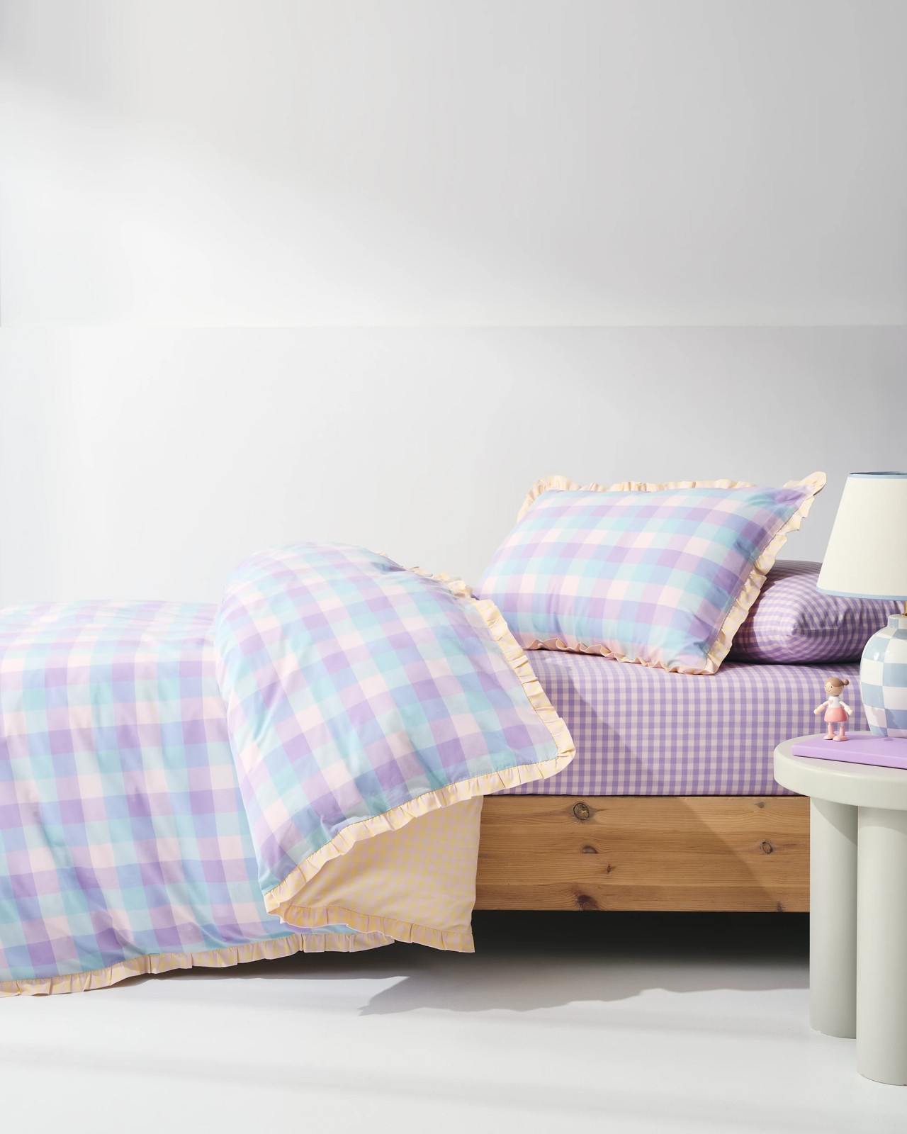Grayson Gingham Cotton Ruffle Quilt Cover Set 4 of 5