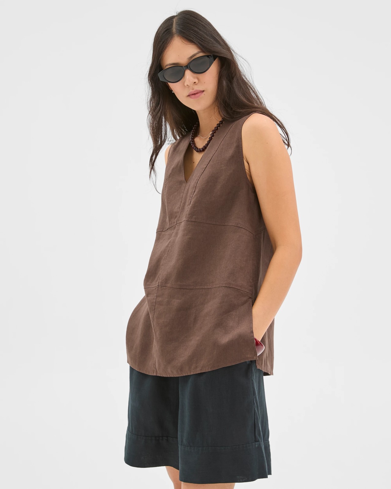 European Linen Sleeveless Tunic - Coffee Bean 3 of 6