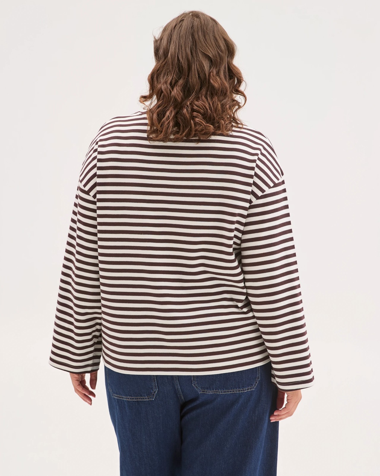 Plus Size Australian Cotton Long Wide Sleeve T-Shirt - Brunette/White 6 of 6