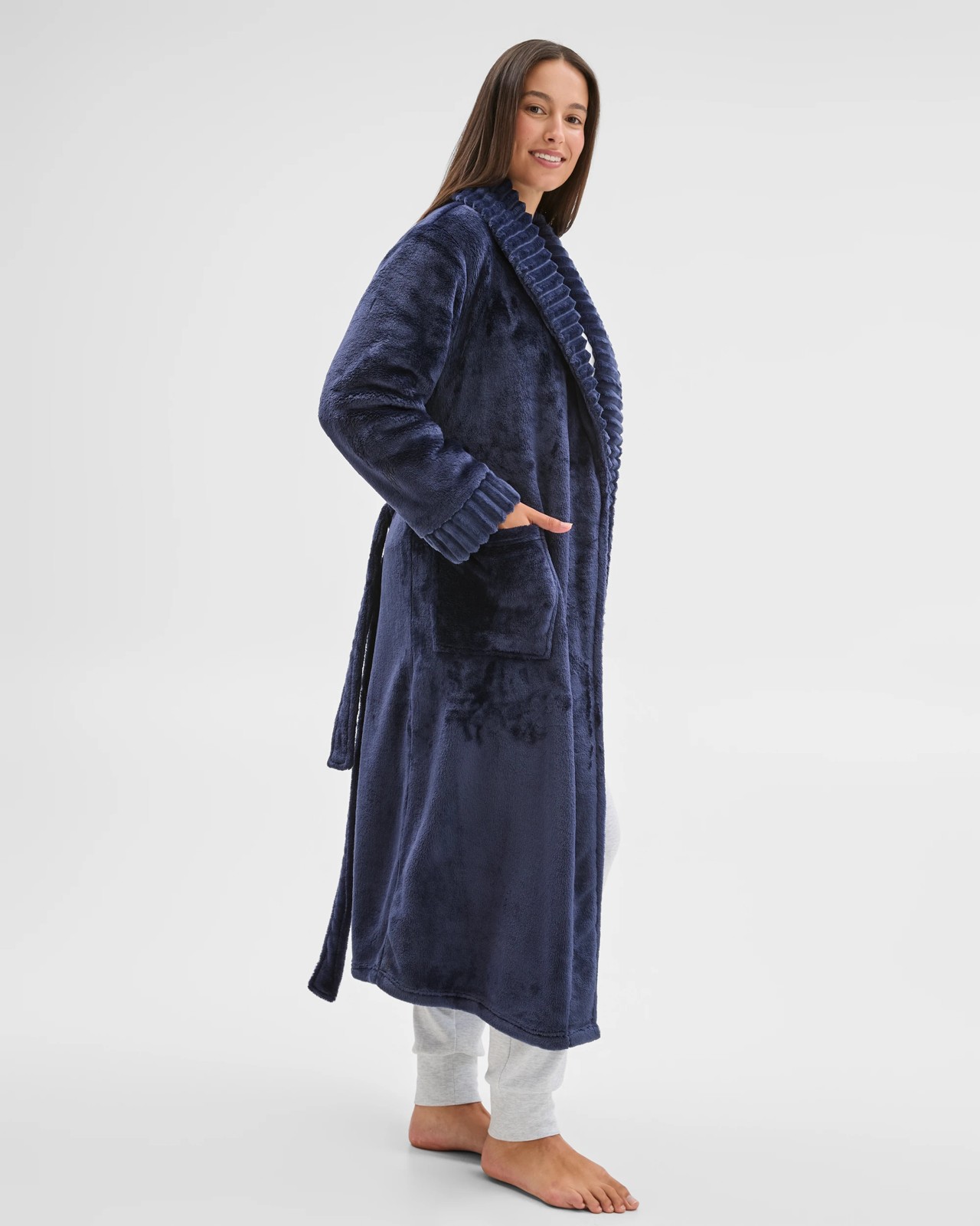 Jacquard Stripe Sleep Robe - Navy 4 of 6
